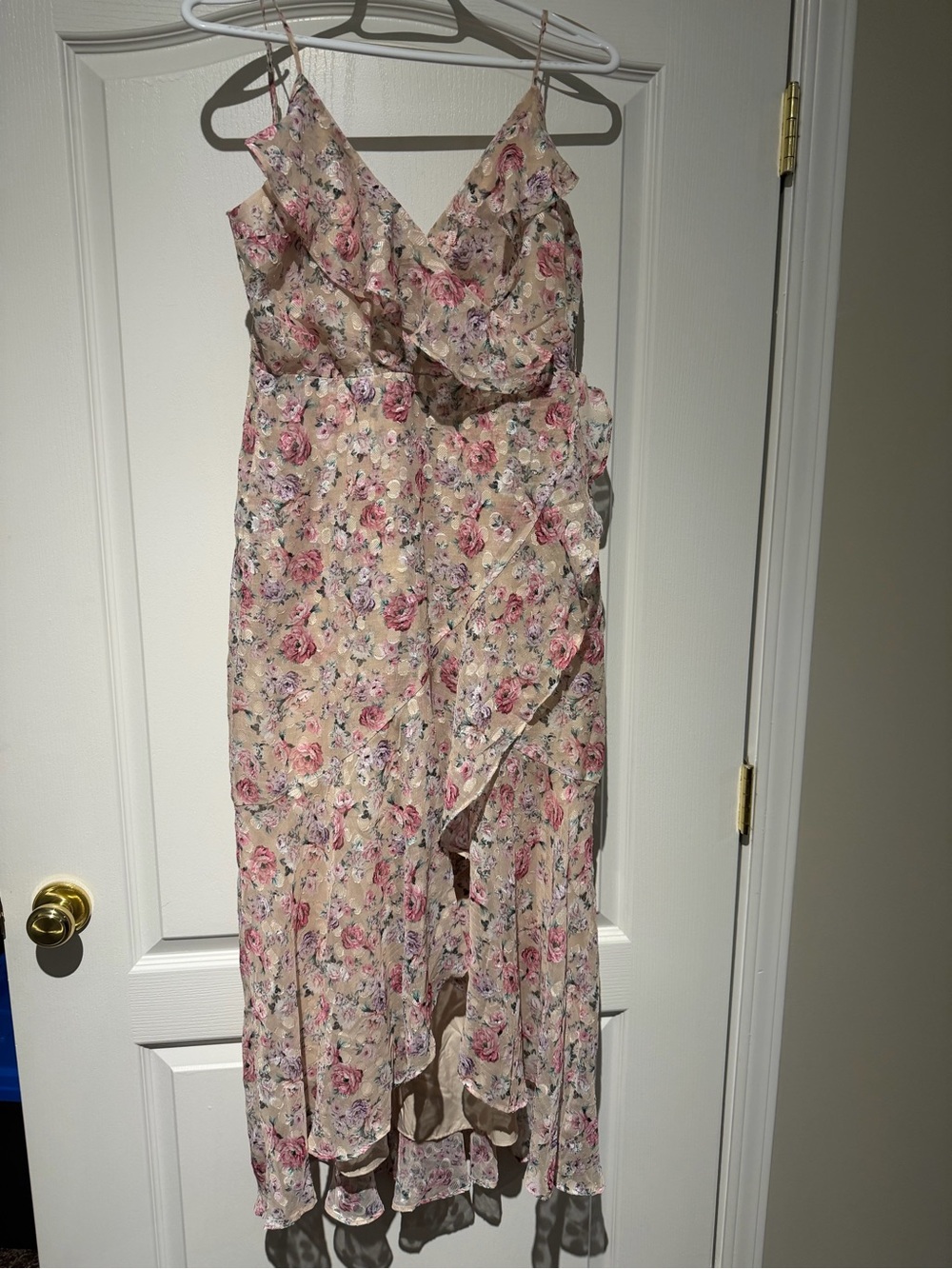 Express Floral Ruffle Wrap Midi Dress - Pink and Cream